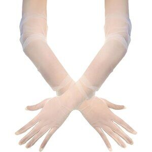 Women's Champagne Evening Tulle Mesh Long Lace Gloves Wedding Party Costume